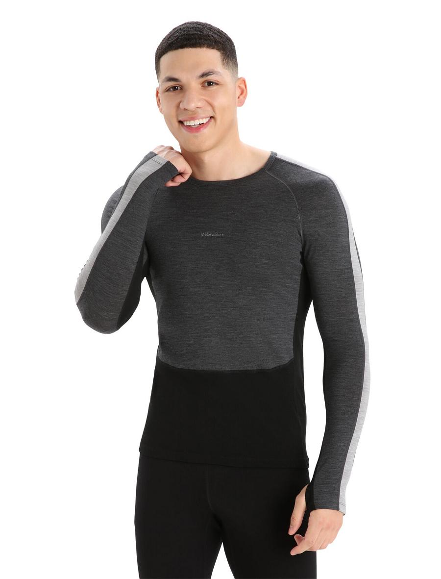 Jet Heather / Black Men's Icebreaker 200 ZoneKnit™ Merino Long Sleeve Crewe Base Layers | USA 1327GSOL